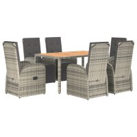 vidaXL 7-tlg. Garten-Essgruppe mit Kissen Grau Poly Rattan