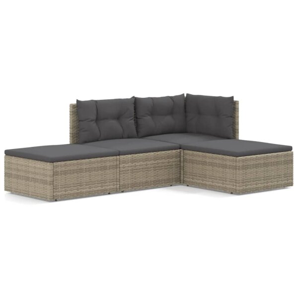 vidaXL 4-tlg. Garten-Lounge-Set mit Kissen Grau Poly Rattan