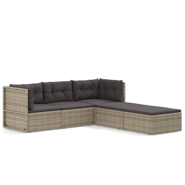 vidaXL 5-tlg. Garten-Lounge-Set mit Kissen Grau Poly Rattan