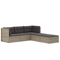 vidaXL 5-tlg. Garten-Lounge-Set mit Kissen Grau Poly Rattan