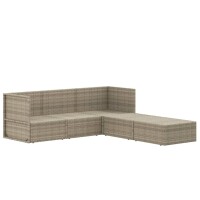 vidaXL 5-tlg. Garten-Lounge-Set mit Kissen Grau Poly Rattan