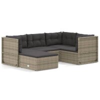 vidaXL 5-tlg. Garten-Lounge-Set mit Kissen Grau Poly Rattan