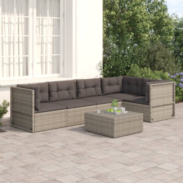 vidaXL 5-tlg. Garten-Lounge-Set mit Kissen Grau Poly Rattan