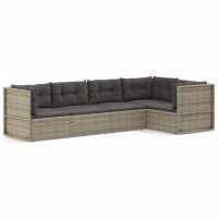 vidaXL 5-tlg. Garten-Lounge-Set mit Kissen Grau Poly Rattan