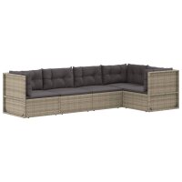 vidaXL 5-tlg. Garten-Lounge-Set mit Kissen Grau Poly Rattan