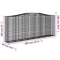 vidaXL Gabionen mit Hochbogen 7 Stk. 400x50x160/180cm Verzinktes Eisen