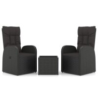 vidaXL 3-tlg. Garten-Lounge-Set Schwarz Poly Rattan &...