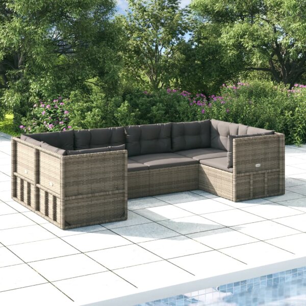 vidaXL 6-tlg. Garten-Lounge-Set mit Kissen Grau Poly Rattan