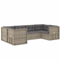 vidaXL 6-tlg. Garten-Lounge-Set mit Kissen Grau Poly Rattan