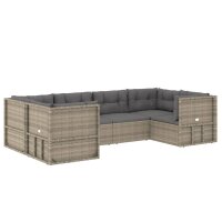 vidaXL 6-tlg. Garten-Lounge-Set mit Kissen Grau Poly Rattan