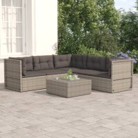 vidaXL 5-tlg. Garten-Lounge-Set mit Kissen Grau Poly Rattan