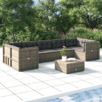 vidaXL 7-tlg. Garten-Lounge-Set mit Kissen Grau Poly Rattan