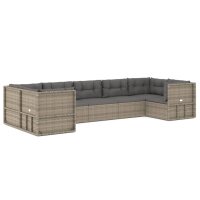 vidaXL 7-tlg. Garten-Lounge-Set mit Kissen Grau Poly Rattan