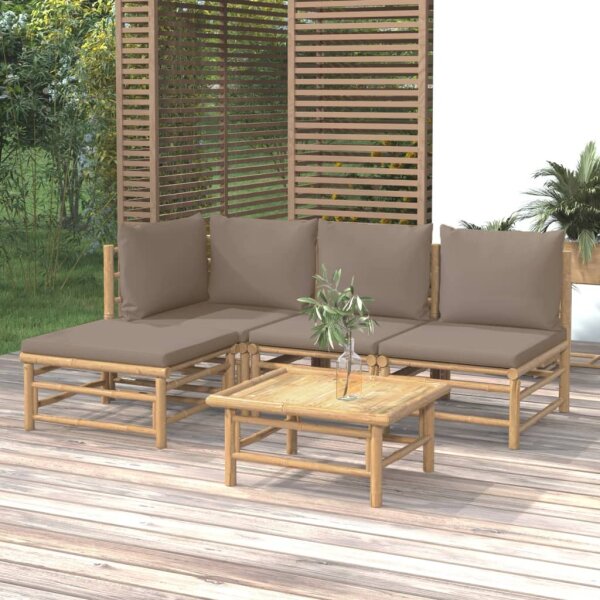 vidaXL 5-tlg. Garten-Lounge-Set mit Kissen Taupe Bambus