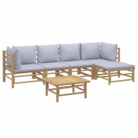 vidaXL 6-tlg. Garten-Lounge-Set mit Hellgrauen Kissen Bambus