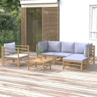 vidaXL 6-tlg. Garten-Lounge-Set mit Hellgrauen Kissen Bambus