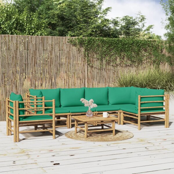 vidaXL 7-tlg. Garten-Lounge-Set mit Gr&uuml;nen Kissen Bambus