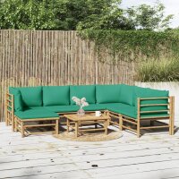 vidaXL 8-tlg. Garten-Lounge-Set mit Gr&uuml;nen Kissen Bambus