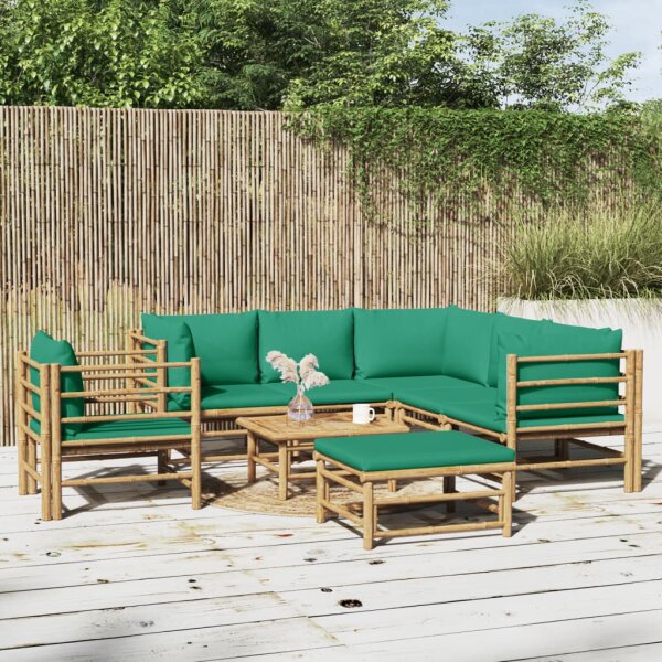 vidaXL 8-tlg. Garten-Lounge-Set mit Gr&uuml;nen Kissen Bambus