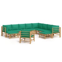 vidaXL 12-tlg. Garten-Lounge-Set mit Gr&uuml;nen Kissen Bambus