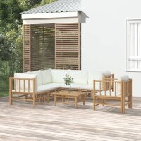 vidaXL 7-tlg. Garten-Lounge-Set mit Cremewei&szlig;en Kissen Bambus