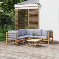 vidaXL 6-tlg. Garten-Lounge-Set mit Kissen Hellgrau Bambus