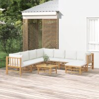 vidaXL 9-tlg. Garten-Lounge-Set mit Cremewei&szlig;en Kissen Bambus