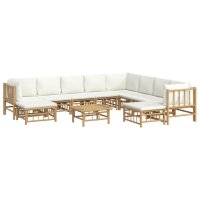 vidaXL 11-tlg. Garten-Lounge-Set mit Cremewei&szlig;en Kissen Bambus