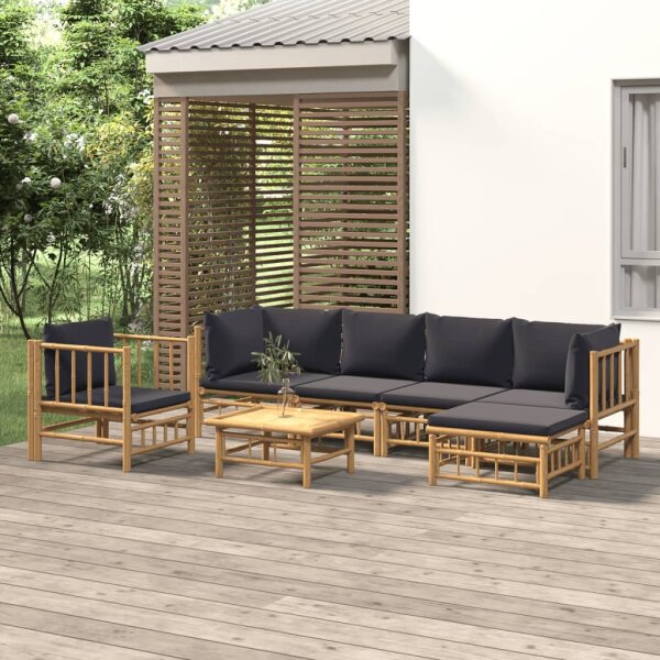 vidaXL 7-tlg. Garten-Lounge-Set mit Dunkelgrauen Kissen Bambus