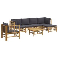 vidaXL 7-tlg. Garten-Lounge-Set mit Dunkelgrauen Kissen Bambus