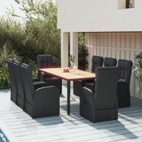 vidaXL 9-tlg. Garten-Essgruppe mit Kissen Schwarz Poly...