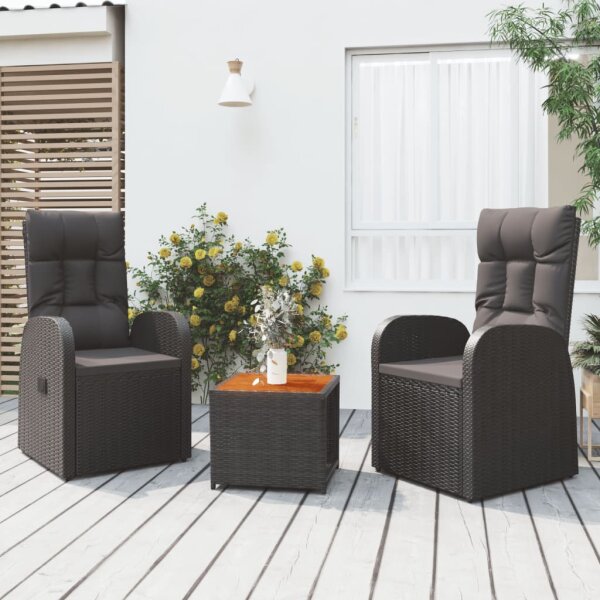 vidaXL 3-tlg. Garten-Lounge-Set Schwarz Poly Rattan Massivholz Akazie