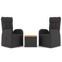 vidaXL 3-tlg. Garten-Lounge-Set Schwarz Poly Rattan...