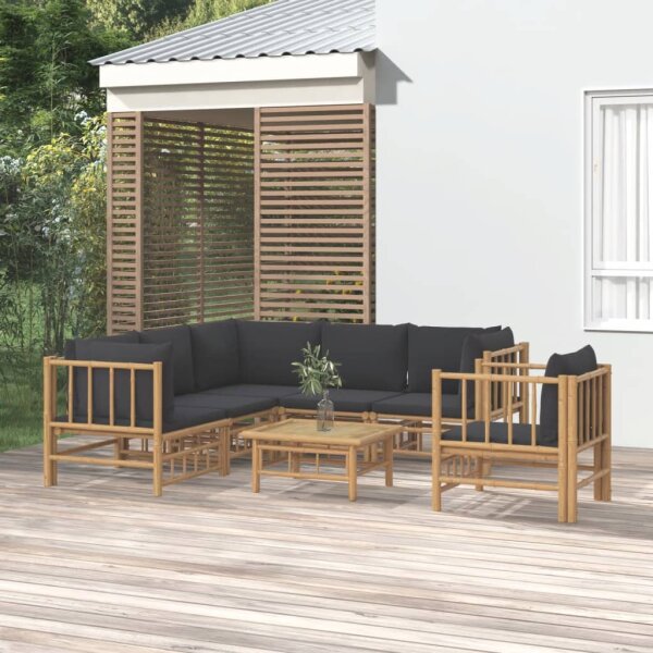 vidaXL 7-tlg. Garten-Lounge-Set mit Dunkelgrauen Kissen Bambus