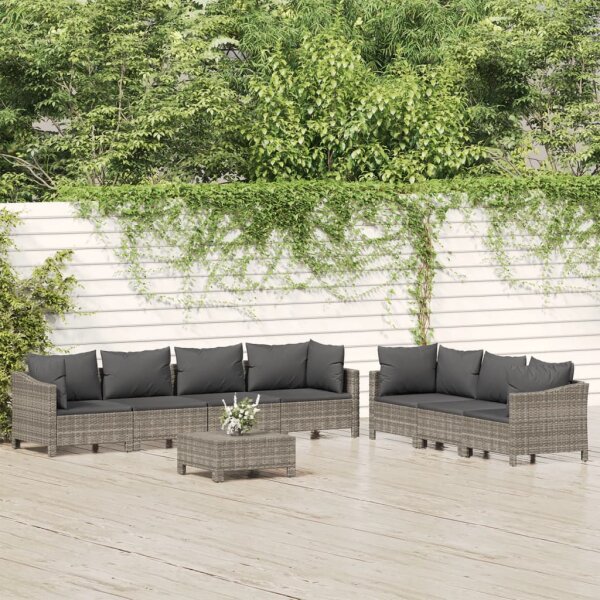 vidaXL 8-tlg. Garten-Lounge-Set mit Kissen Grau Poly Rattan