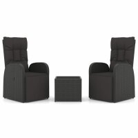 vidaXL 3-tlg. Garten-Lounge-Set Schwarz Poly Rattan &amp; Stahl