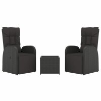 vidaXL 3-tlg. Garten-Lounge-Set Schwarz Poly Rattan &amp; Stahl