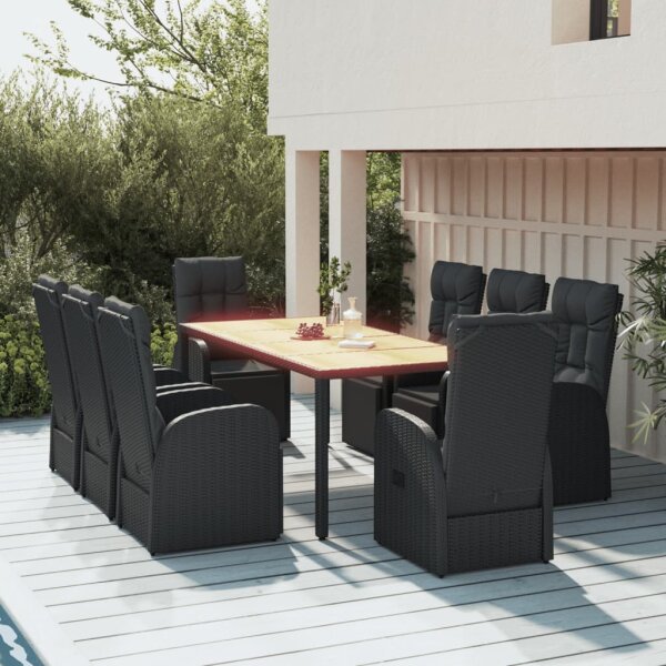 vidaXL 9-tlg. Garten-Essgruppe Schwarz Poly Rattan &amp; Massivholz Akazie