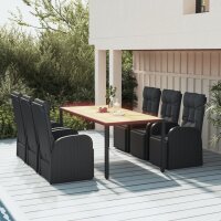 vidaXL 7-tlg. Garten-Essgruppe Schwarz Poly Rattan &amp; Massivholz Akazie