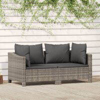 vidaXL 2-tlg. Garten-Lounge-Set mit Kissen Grau Poly Rattan