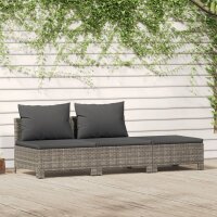 vidaXL 3-tlg. Garten-Lounge-Set mit Kissen Grau Poly Rattan