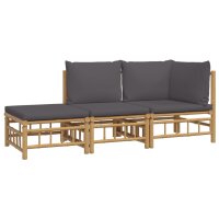 vidaXL 3-tlg. Garten-Lounge-Set mit Dunkelgrauen Kissen Bambus