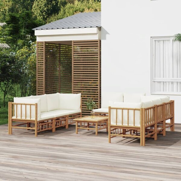 vidaXL 9-tlg. Garten-Lounge-Set mit Cremewei&szlig;en Kissen Bambus