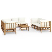 vidaXL 9-tlg. Garten-Lounge-Set mit Cremewei&szlig;en Kissen Bambus