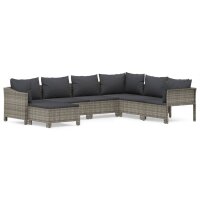 vidaXL 7-tlg. Garten-Lounge-Set mit Kissen Grau Poly Rattan