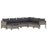 vidaXL 7-tlg. Garten-Lounge-Set mit Kissen Grau Poly Rattan