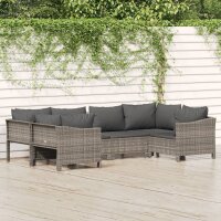 vidaXL 6-tlg. Garten-Lounge-Set mit Kissen Grau Poly Rattan