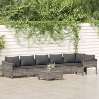 vidaXL 7-tlg. Garten-Lounge-Set mit Kissen Grau Poly Rattan