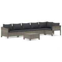 vidaXL 7-tlg. Garten-Lounge-Set mit Kissen Grau Poly Rattan