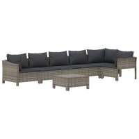 vidaXL 7-tlg. Garten-Lounge-Set mit Kissen Grau Poly Rattan